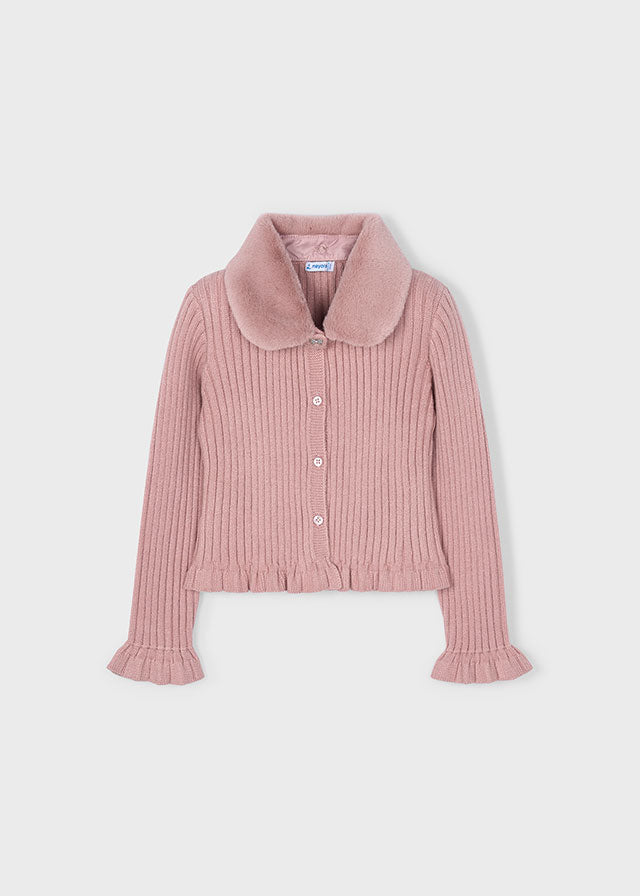 4311 Mayoral Dressy Faux Fur Collar Cardigan