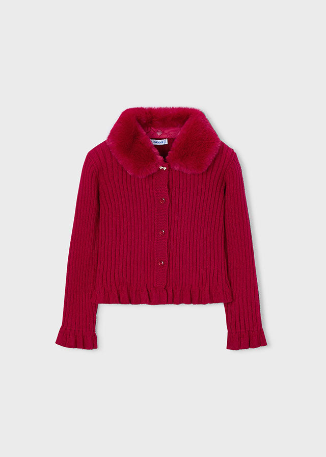 4311 Mayoral Dressy Faux Fur Collar Cardigan