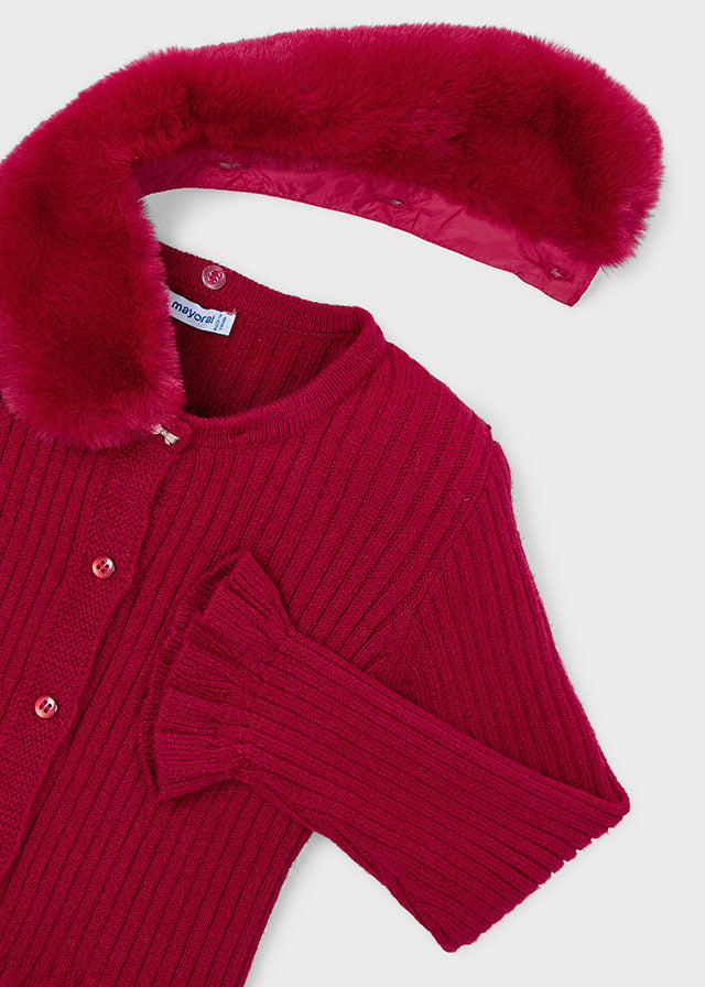 4311 Mayoral Dressy Faux Fur Collar Cardigan
