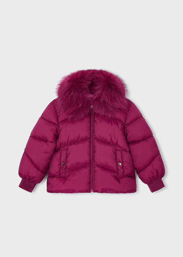 Mayoral Girls Quilted Cropped Faux Fur Collar Jacket | Designer Outerwear 4421