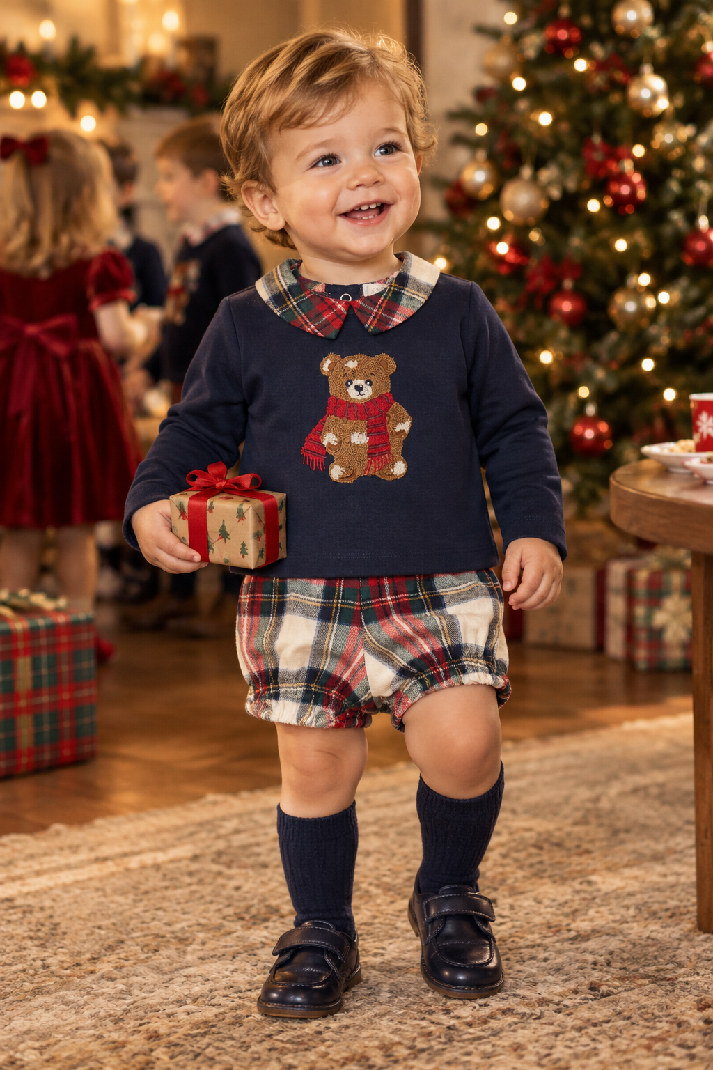 26641 Deolinda Teddy Bear Tartan Bloomers Set | Little VIPS