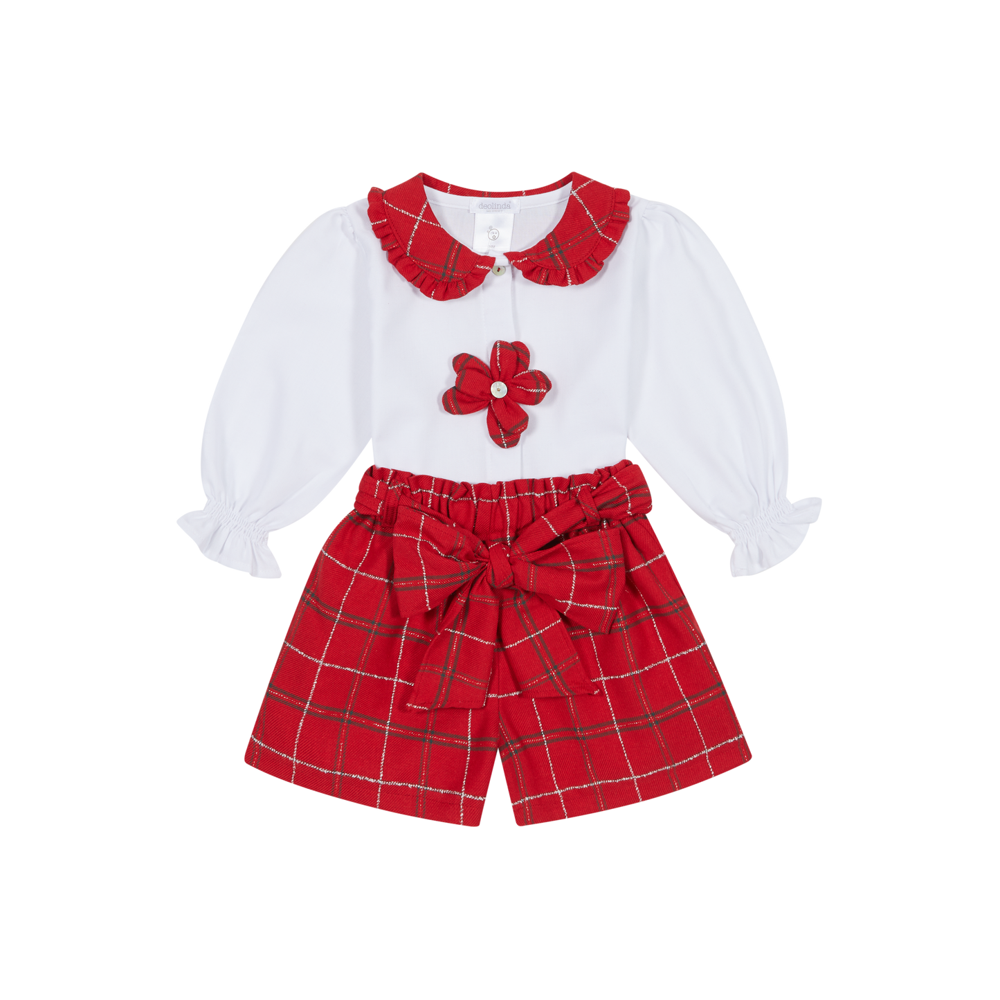 DB24802 Deolinda Red Checked Short Set-littlevips-littlevips