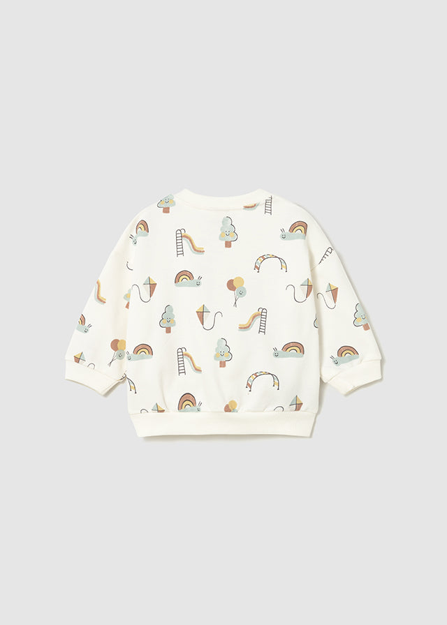 Baby Sweatshirt with nature-themed print on a light gray background
