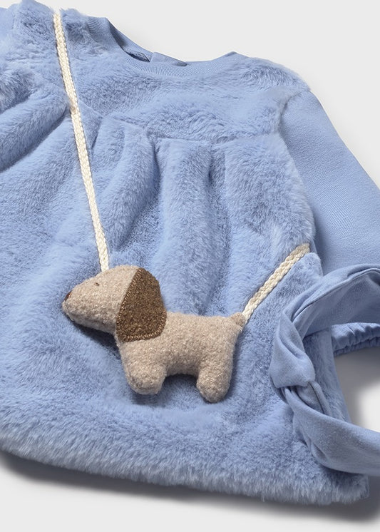 2823 Mayoral Faux Fur Dress with Dog Purse