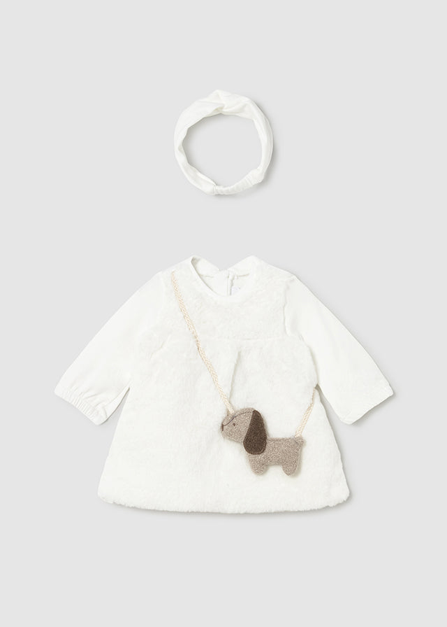 2823 Mayoral Faux Fur Dress with Dog Purse