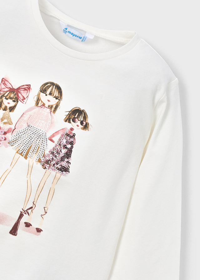 4011 Mayoral Long Sleeve Girl Print T-Shirt