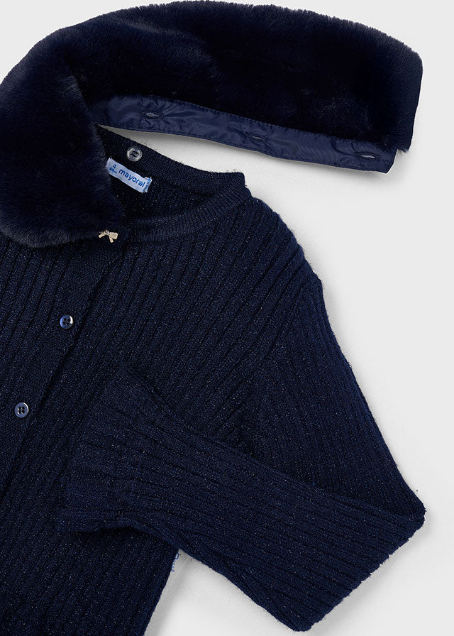 4311 Mayoral Dressy Faux Fur Collar Cardigan