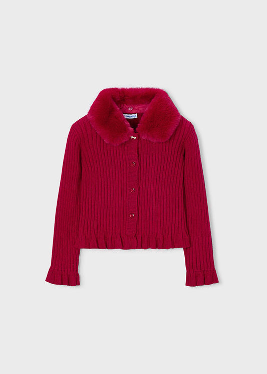 4311 Mayoral Dressy Faux Fur Collar Cardigan
