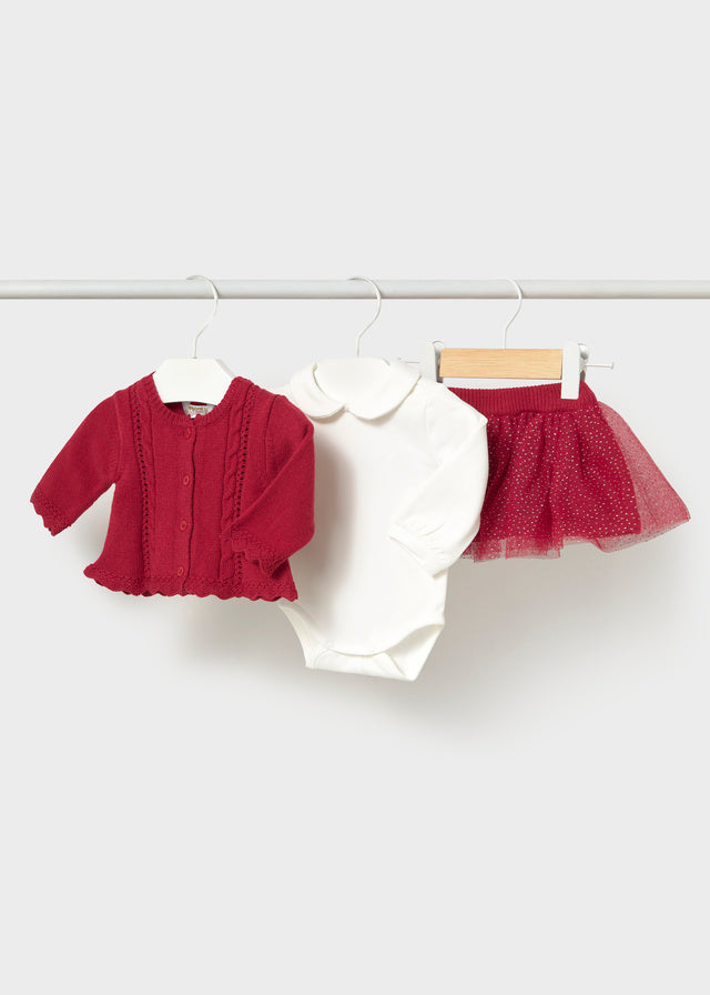 Mayoral Baby Girls Skirt Set 2811 | Red & Cream Outfit