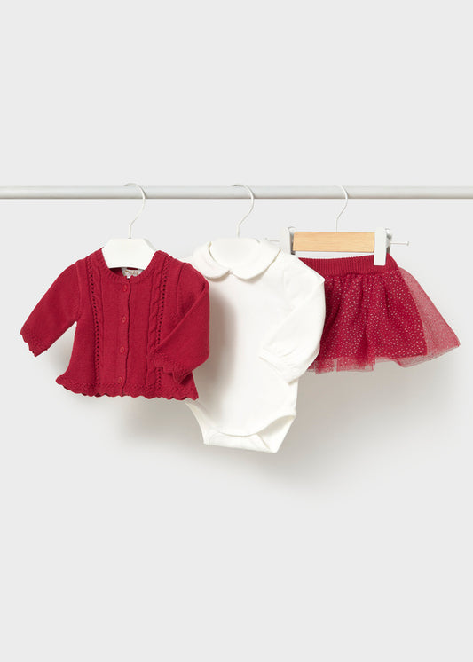 Mayoral Baby Girls Skirt Set 2811 | Red & Cream Outfit