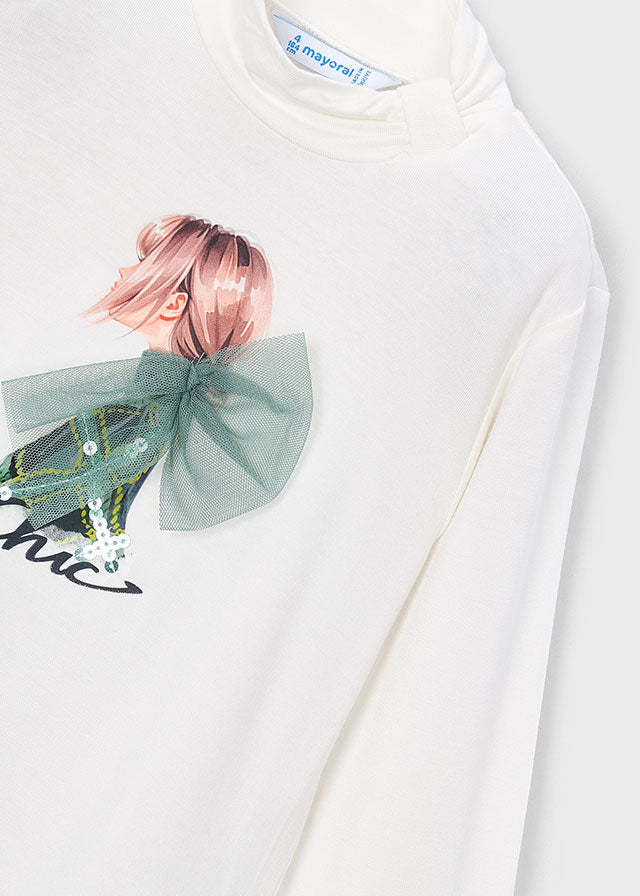 4001 Mayoral Girl Applique Bow Turtle Neck Top