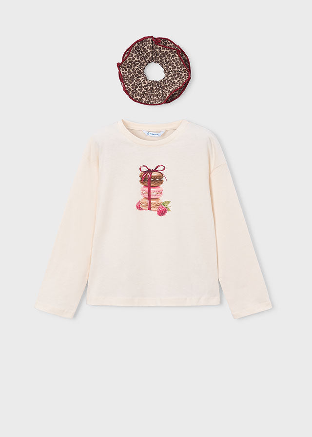 4028 Mayoral Long Sleeve Printed T-Shirt with Scrunchie