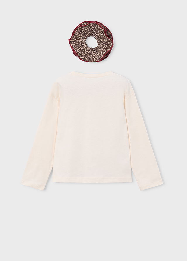 4028 Mayoral Long Sleeve Printed T-Shirt with Scrunchie