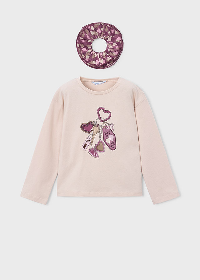 4028 Mayoral Long Sleeve Printed T-Shirt with Scrunchie