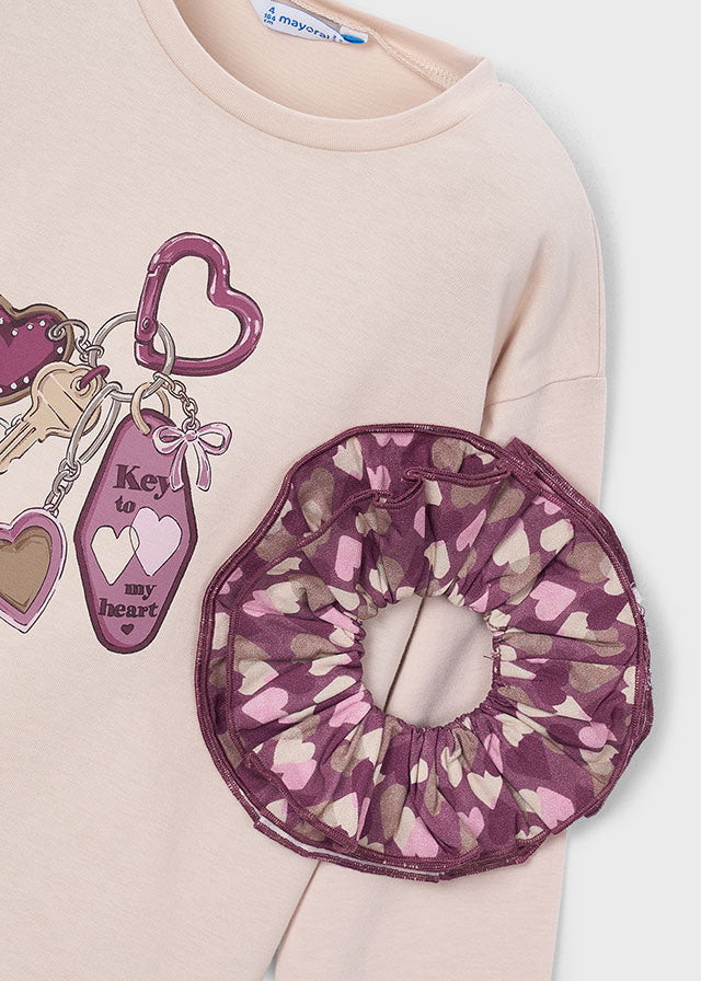 4028 Mayoral Long Sleeve Printed T-Shirt with Scrunchie