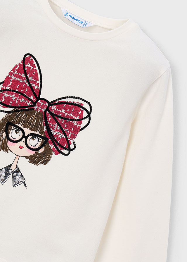 4034 Mayoral Long Sleeve Large Bow Detail Top