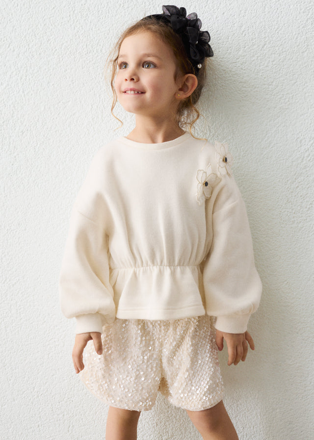 Mayoral Girls Sequin Short Set Cream & Pink | 2 Piece Outfit | Little VIPS 4231