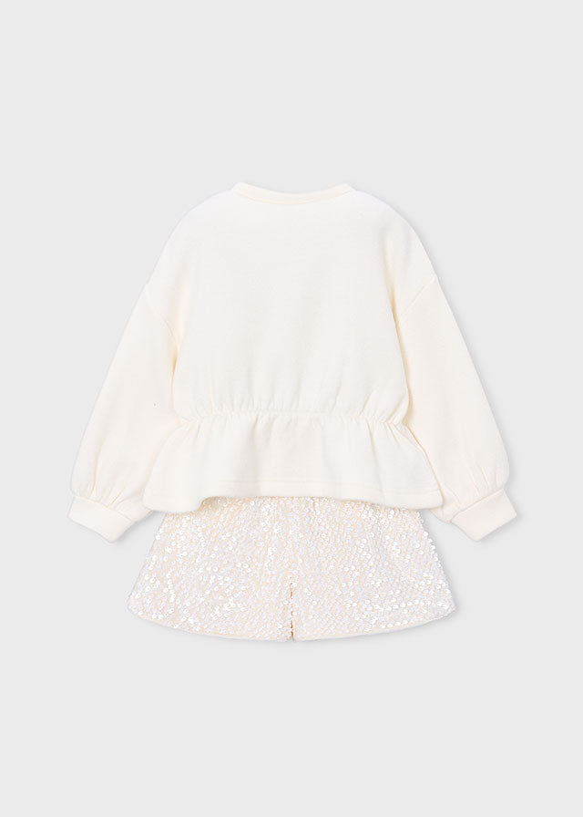 Mayoral Girls Sequin Short Set Cream & Pink | 2 Piece Outfit | Little VIPS 4231