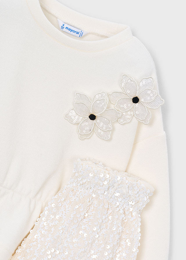 Mayoral Girls Sequin Short Set Cream & Pink | 2 Piece Outfit | Little VIPS 4231