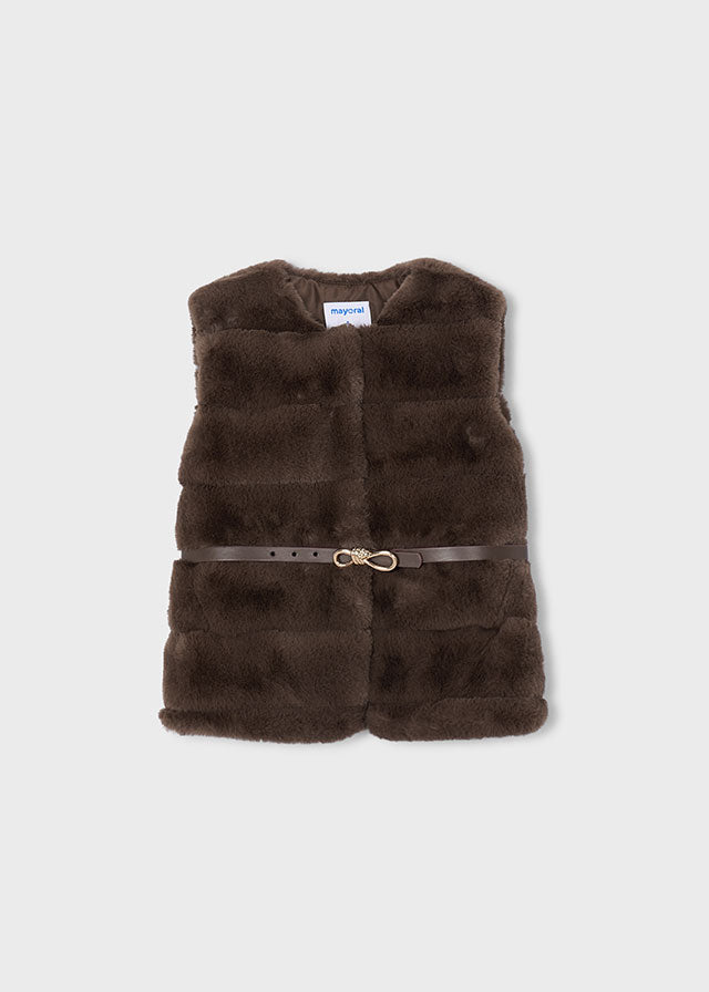 Mayoral Faux Fur Belted Gilet | Girls Luxury Winter Layer | Little VIPs 4328