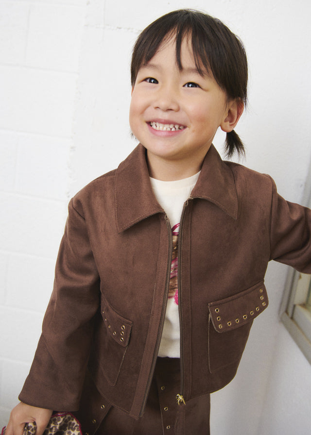 4409 Mayoral Faux Suede Jacket | Girls Designer Suedette Jacket | Little VIPs