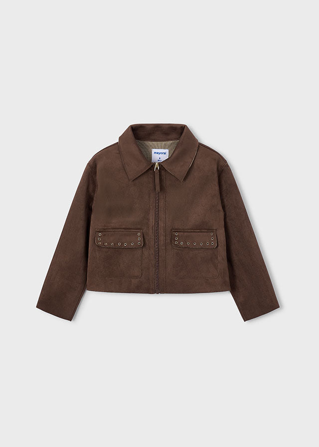 4409 Mayoral Faux Suede Jacket | Girls Designer Suedette Jacket | Little VIPs