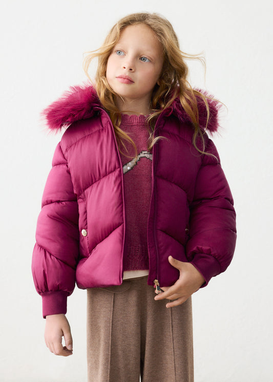 Mayoral Girls Quilted Cropped Faux Fur Collar Jacket | Designer Outerwear 4421