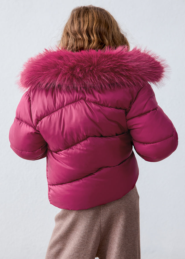Mayoral Girls Quilted Cropped Faux Fur Collar Jacket | Designer Outerwear 4421