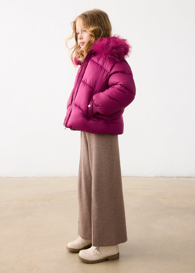 Mayoral Girls Quilted Cropped Faux Fur Collar Jacket | Designer Outerwear 4421