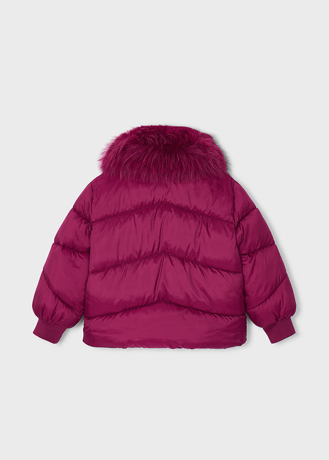 Mayoral Girls Quilted Cropped Faux Fur Collar Jacket | Designer Outerwear 4421