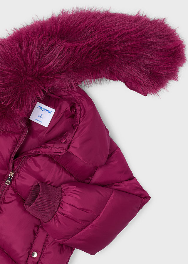 Mayoral Girls Quilted Cropped Faux Fur Collar Jacket | Designer Outerwear 4421