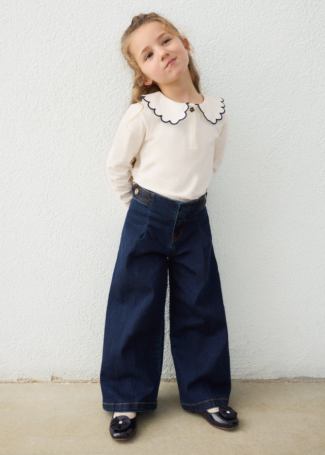 Mayoral Wide Leg Jeans | Girls Denim Wide Leg Trousers | Little VIPs 4523