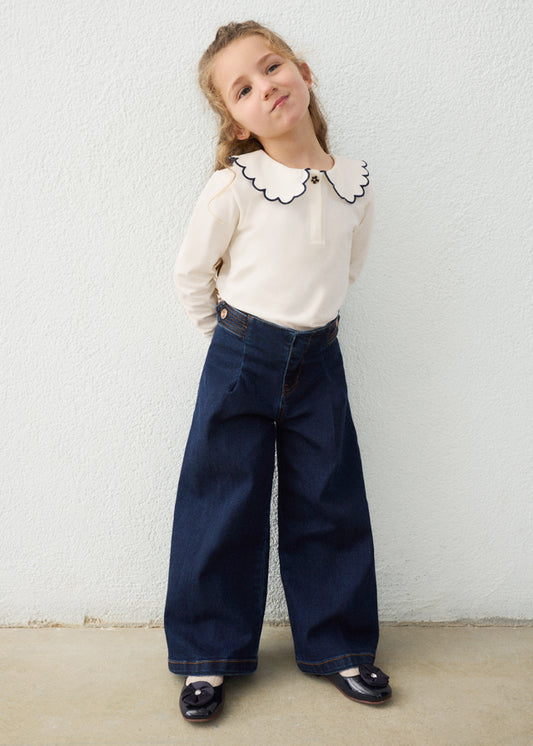 Mayoral Wide Leg Jeans | Girls Denim Wide Leg Trousers | Little VIPs 4523