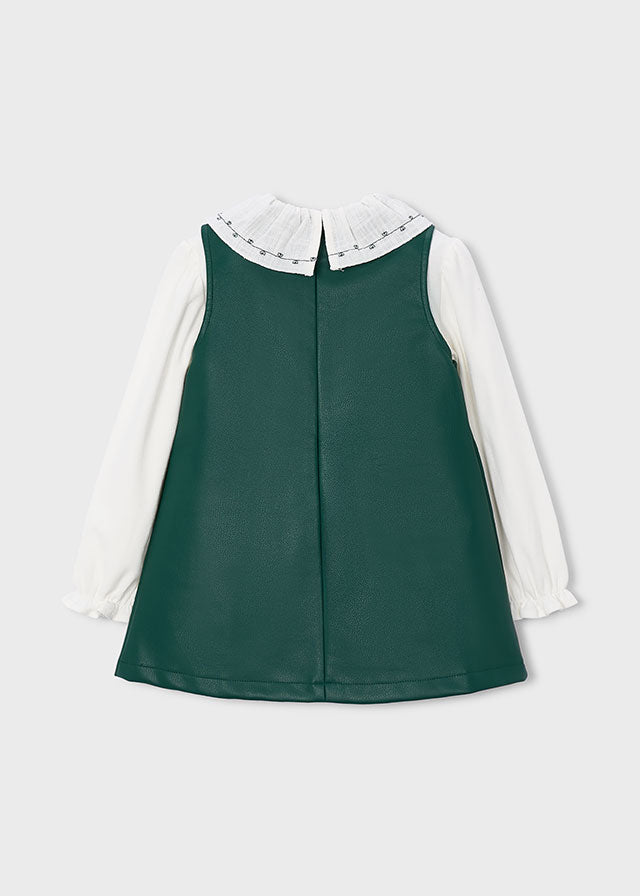 4921 Mayoral Faux Leather Pinafore Dress Set | Girls 2 Piece Outfit | Little VIPs