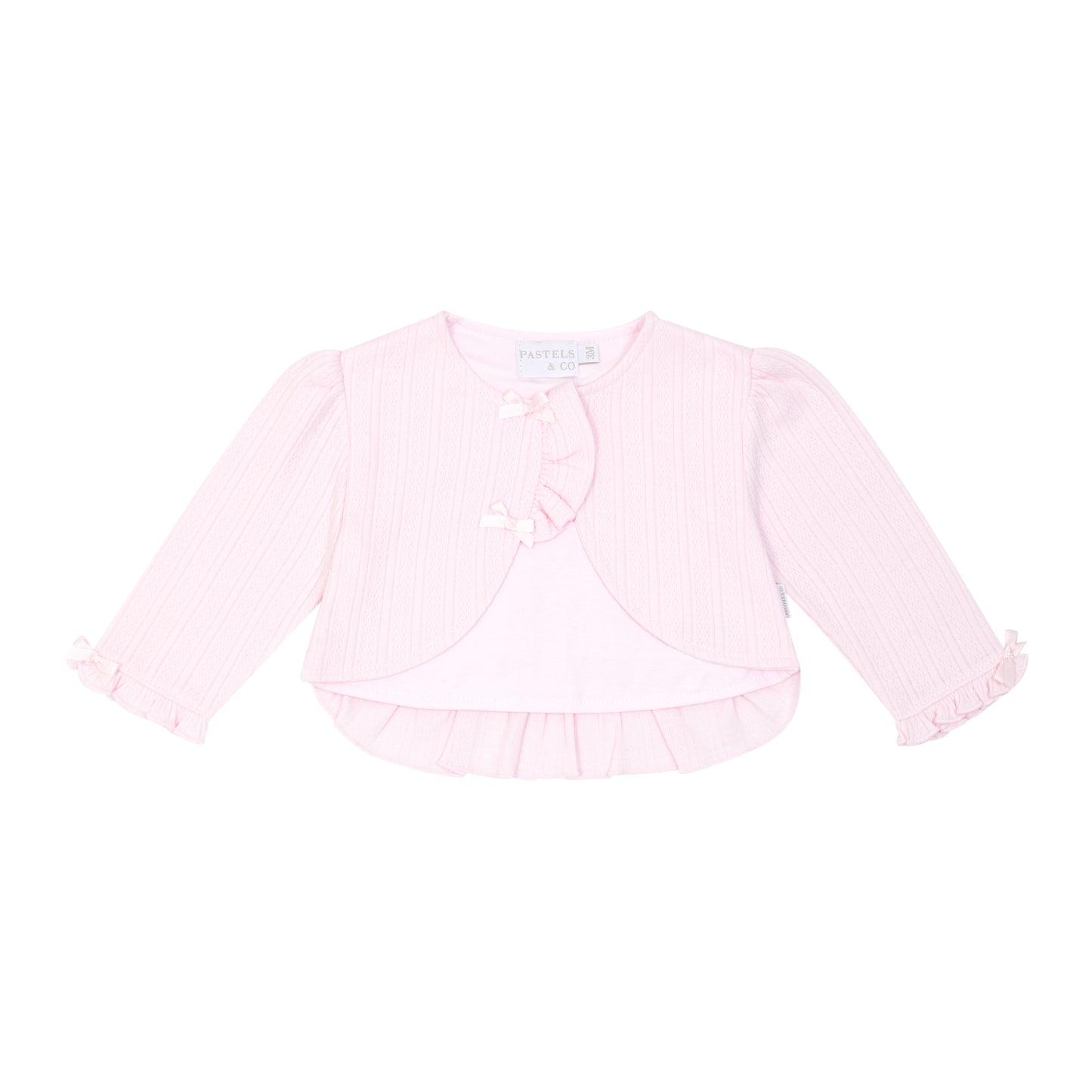 Pink children's cardigan on a white background