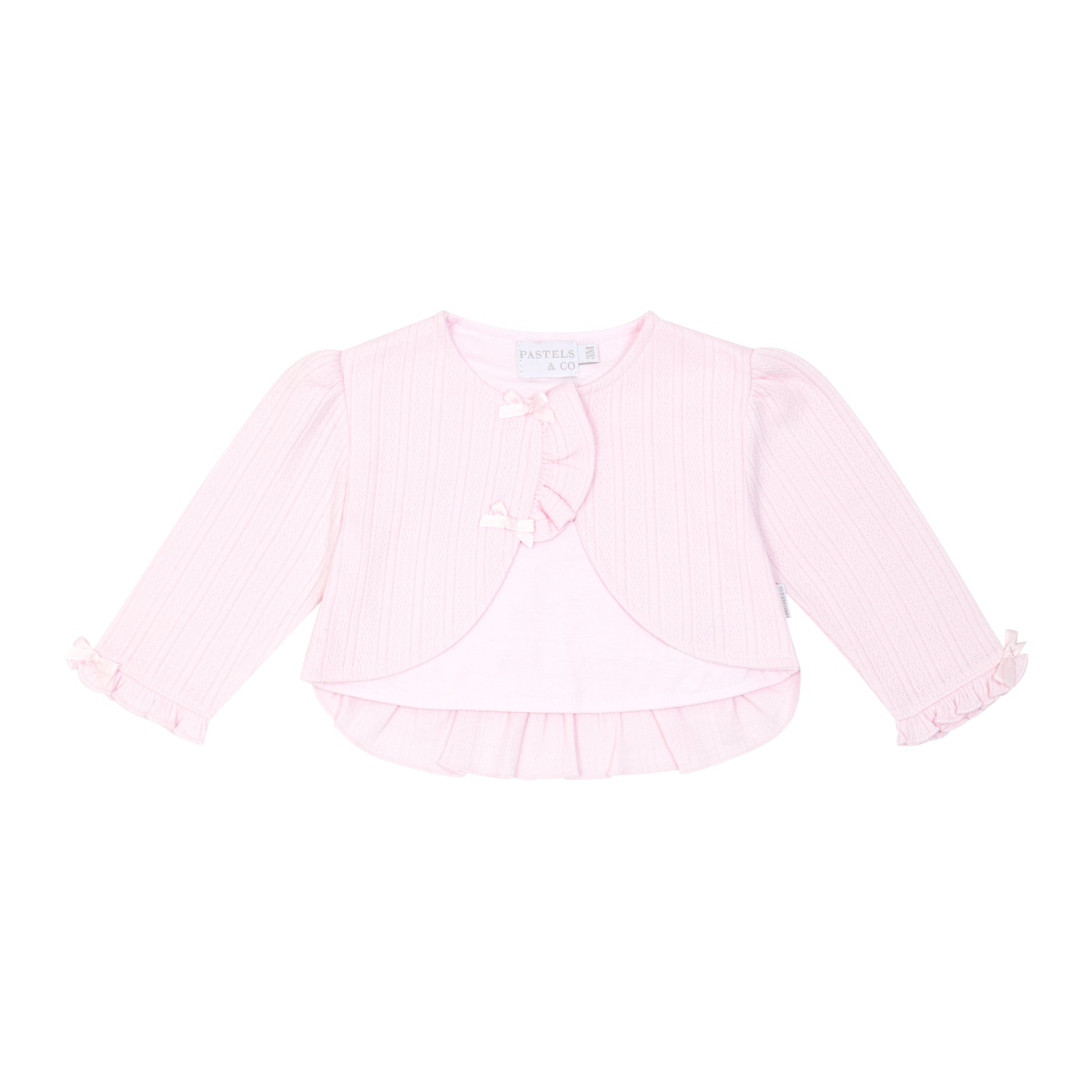 Pink children's cardigan on a white background