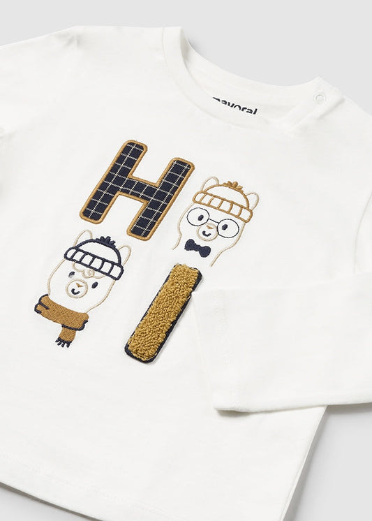 2030 Mayoral Long Sleeve 'Hi' Lama Applique T-Shirt-littlevips-littlevips