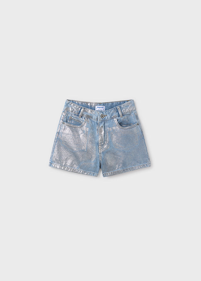 6217 Mayoral Metallic Denim Print Shorts