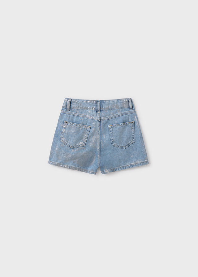 6217 Mayoral Metallic Denim Print Shorts