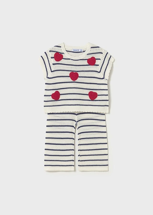 1516 Mayoral 2 Piece Heart Striped Trouser Set