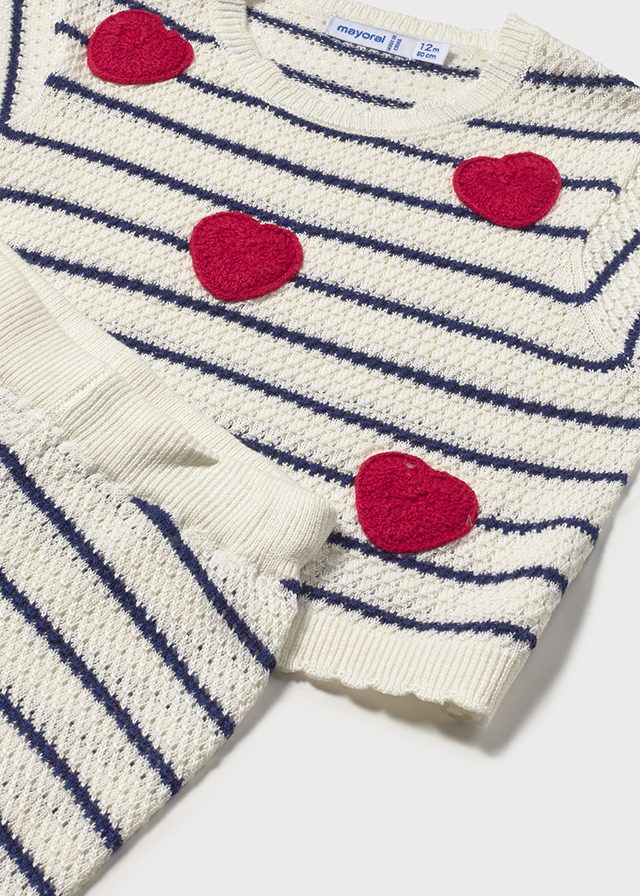 1516 Mayoral 2 Piece Heart Striped Trouser Set