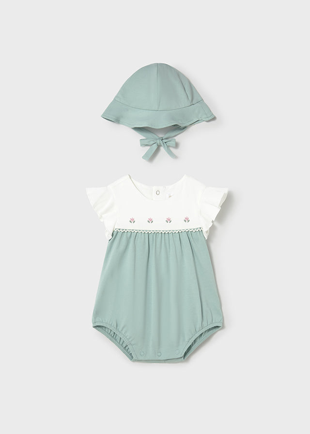 1602 Mayoral Romper Set with Sun Hat