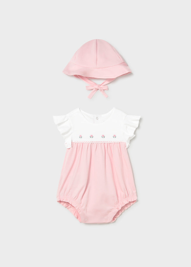 1602 Mayoral Romper Set with Sun Hat