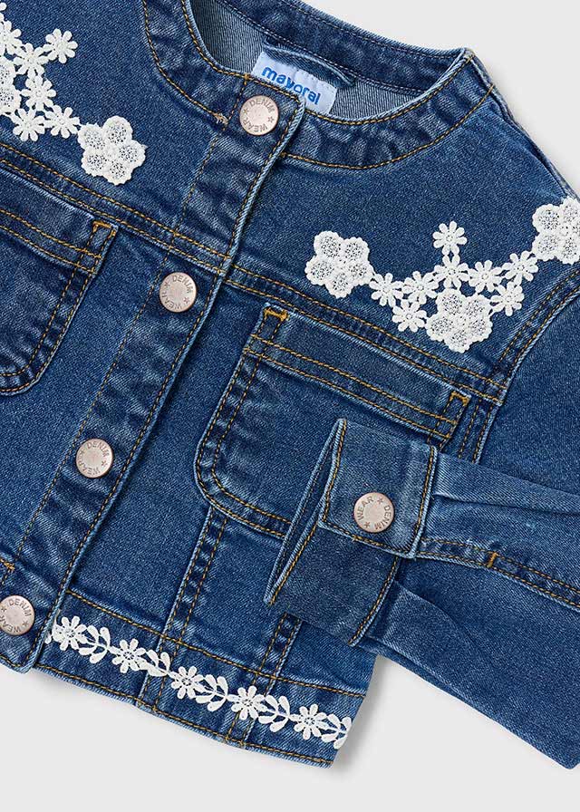 3453 Mayoral Lace Detail Denim Jacket