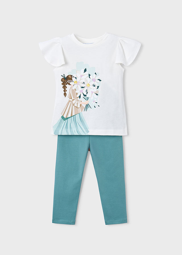 3724 Mayoral Girl/Flowers Applique Leggings Set