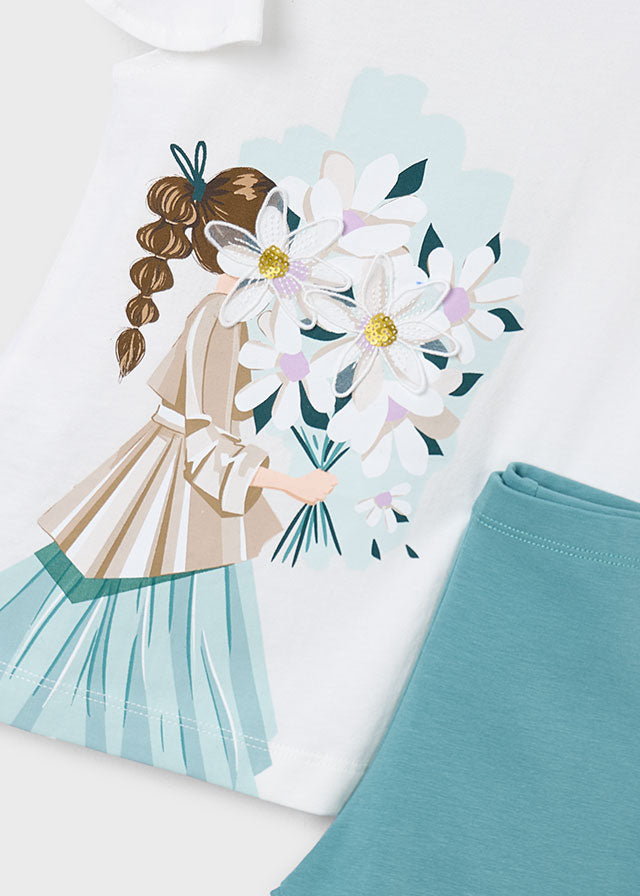 3724 Mayoral Girl/Flowers Applique Leggings Set