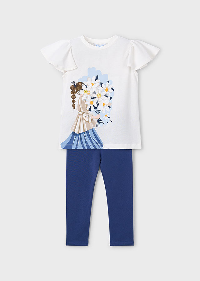 3724 Mayoral Girl/Flowers Applique Leggings Set