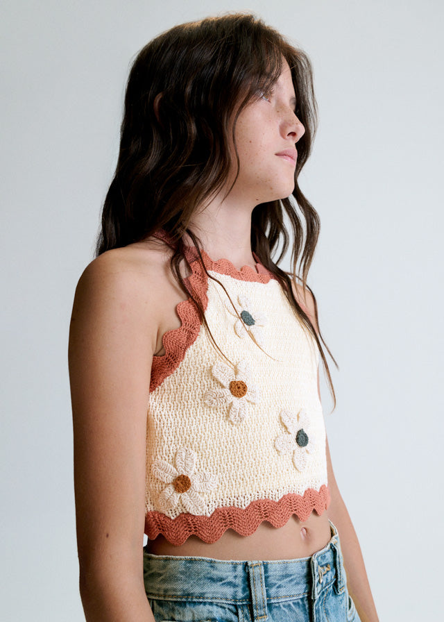 6021 Mayoral Halter Knit Flower Top