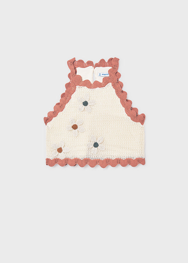6021 Mayoral Halter Knit Flower Top