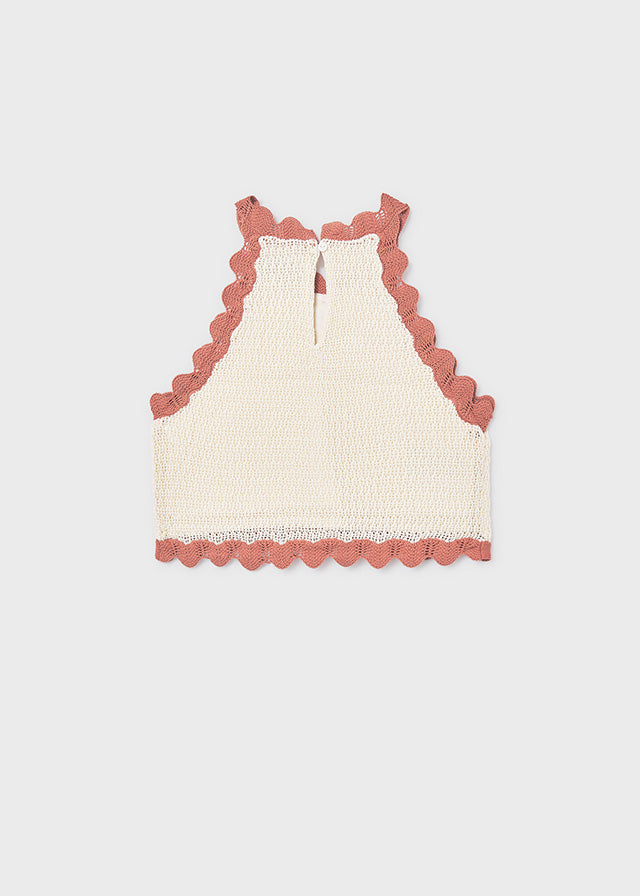 6021 Mayoral Halter Knit Flower Top